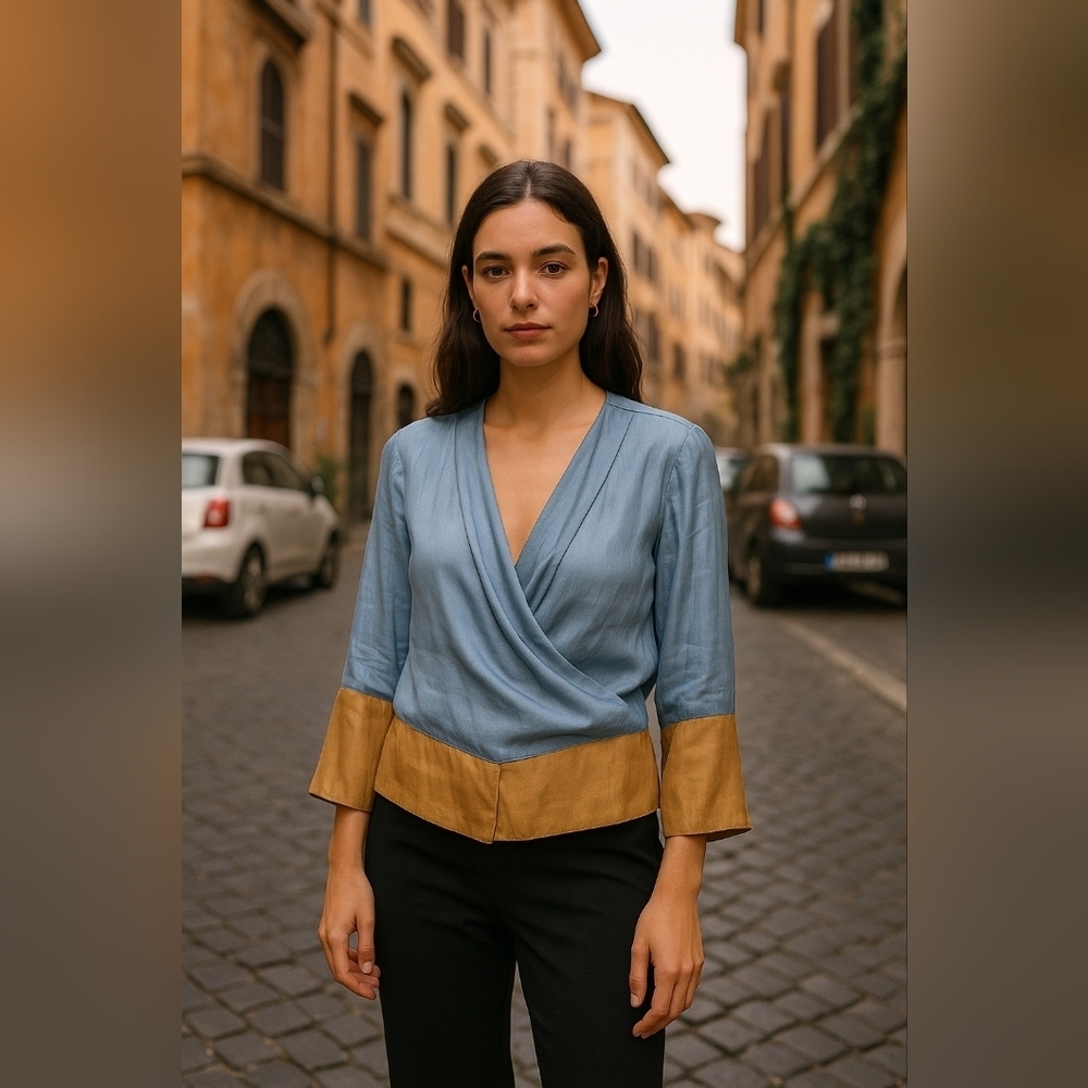 Patrizia Segreti Milano Draped Satin Blouse – Size IT 44 (Fits M/L)